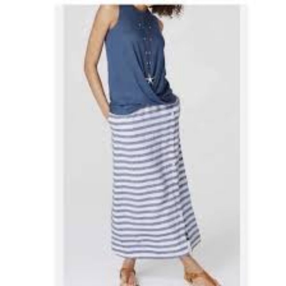 J. JILL Love Linen Blue & White Striped Side Button Maxi Skirt | SZ S